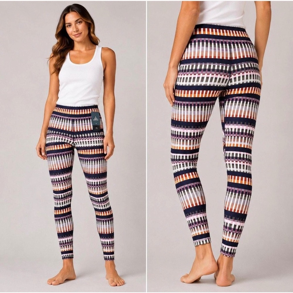 Prana Womens High Waist Geometric Stripe Leggings Multi Color Yoga L